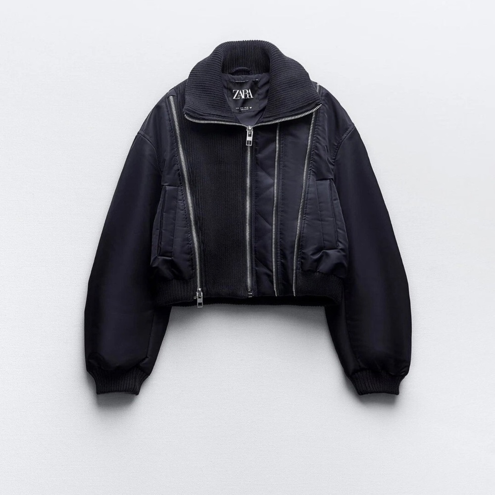Zara Navy Zippered Pinstriped Bomber Jacket NWT